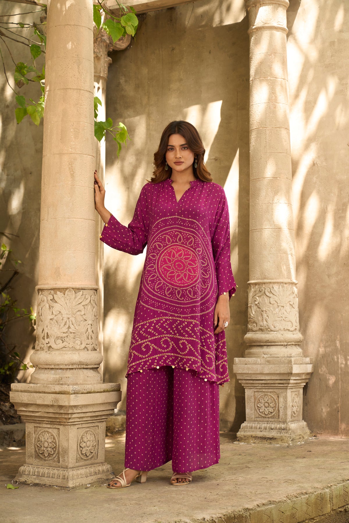 Rangoli Purple Bandhej Kurta Set
