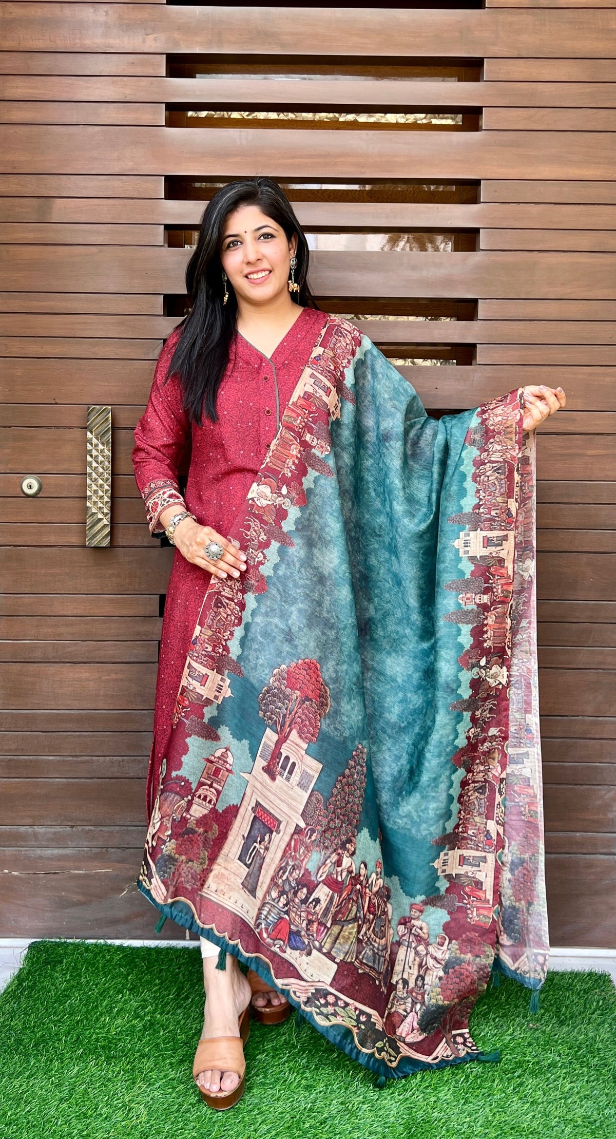 Maharani Kalamkari Dupatta-Dupatta-Ekana Label