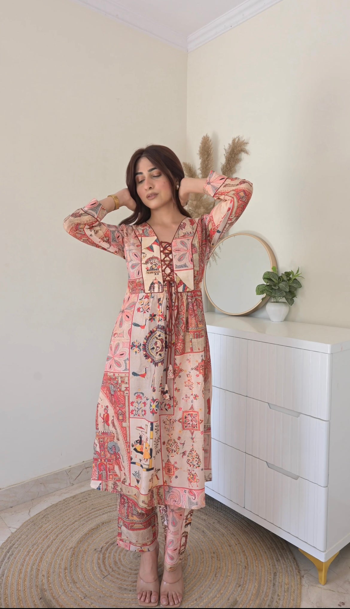 Ayesha Block Print Knot Kurta Set-Western-Ekana Label