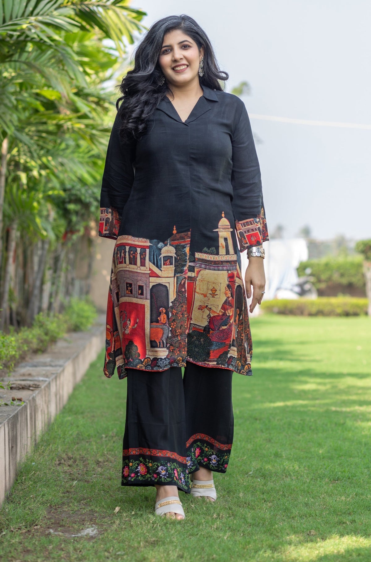 Black Diamond Mughal Collar Co-ord Set-Clothing-Ekana Label
