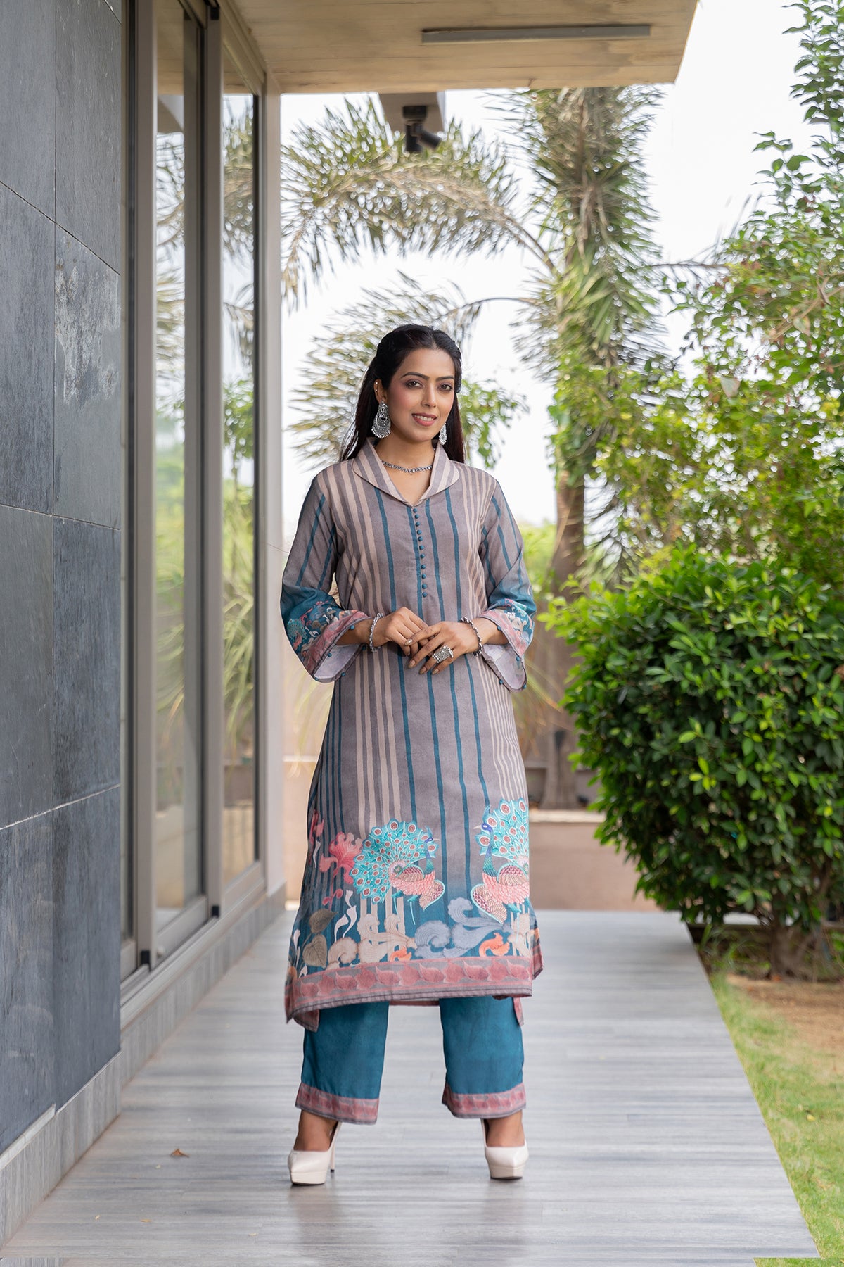 Meera Kalamkari Collar Kurta Set-Kurta Set-Ekana Label