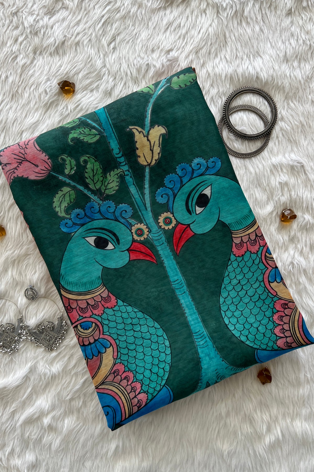 Twin Peacocks Saree