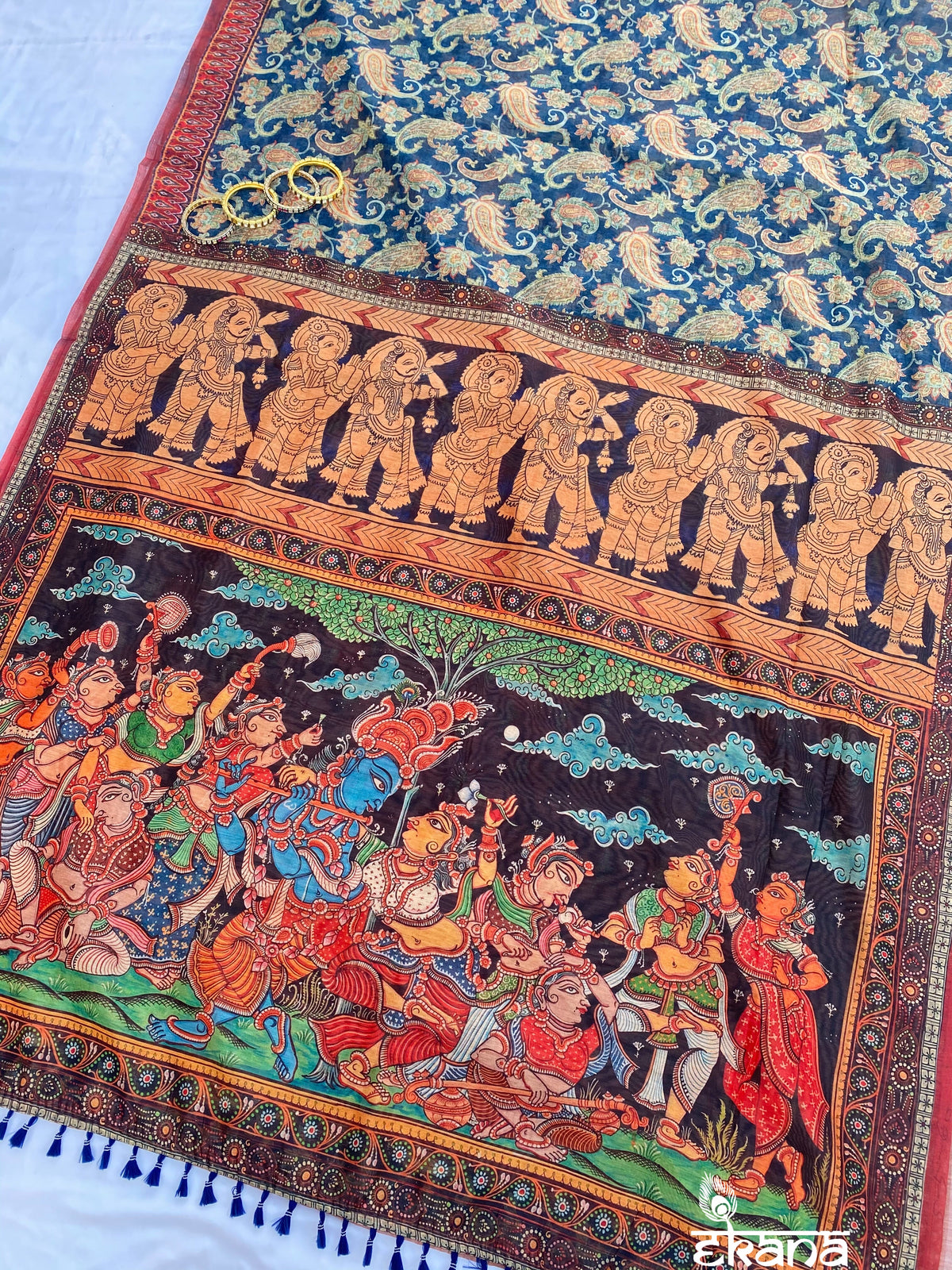 Beautiful Radha Krishna Kalamkari Saree-Saree-Ekana Label