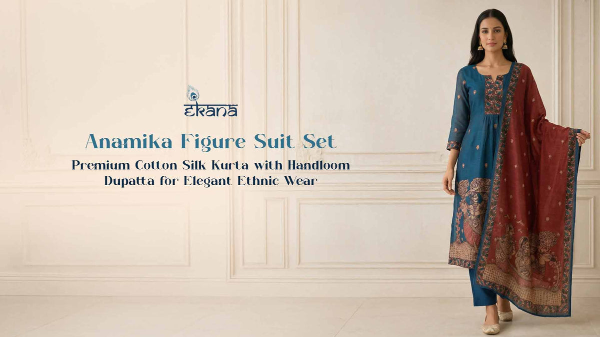 Anamika Figure Suit Set: Premium Cotton Silk Kurta with Handloom Dupatta for Elegant Ethnic Wear