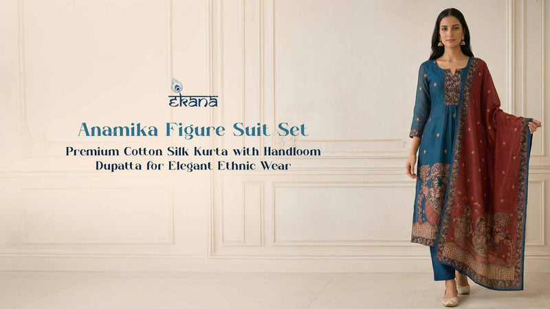 Anamika Figure Suit Set: Premium Cotton Silk Kurta with Handloom Dupatta for Elegant Ethnic Wear