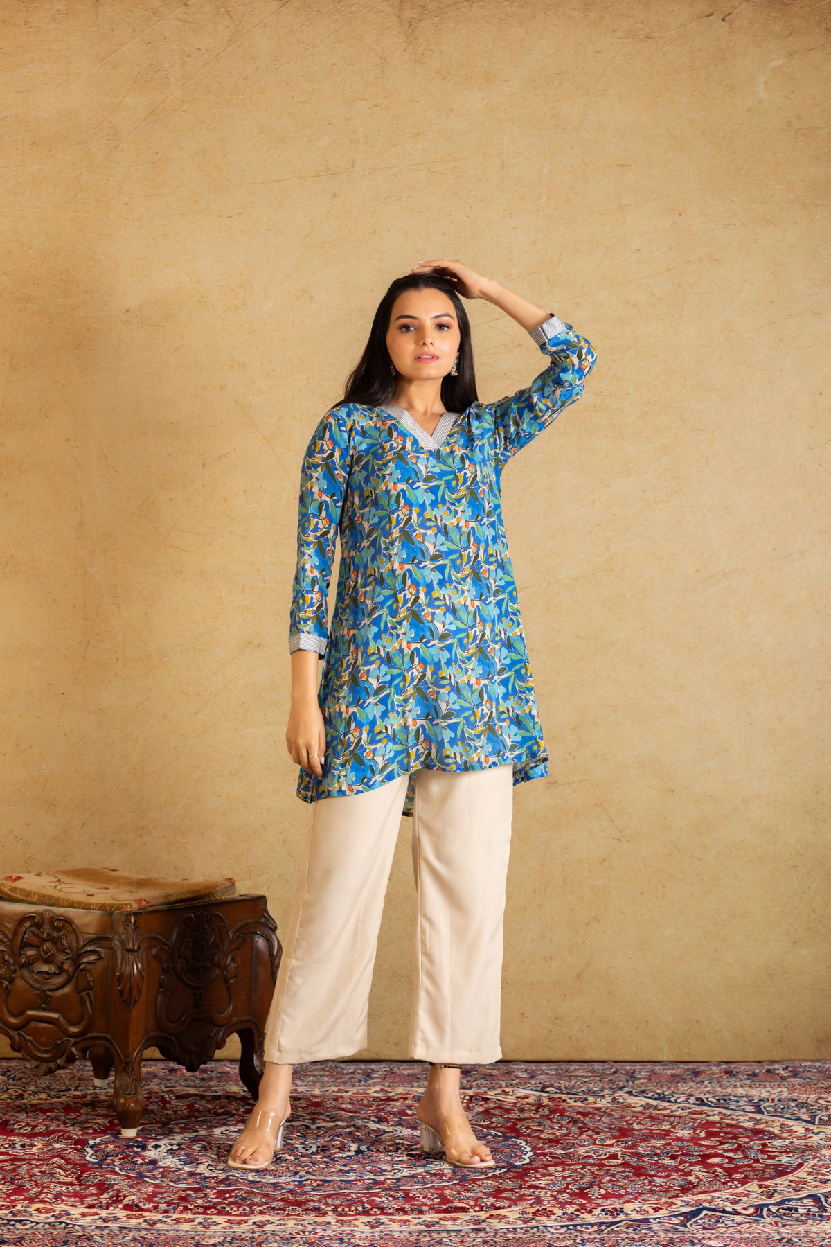 Alora Chic V-Neck Floral Top with Pant-Co-ord Set-Ekana Label