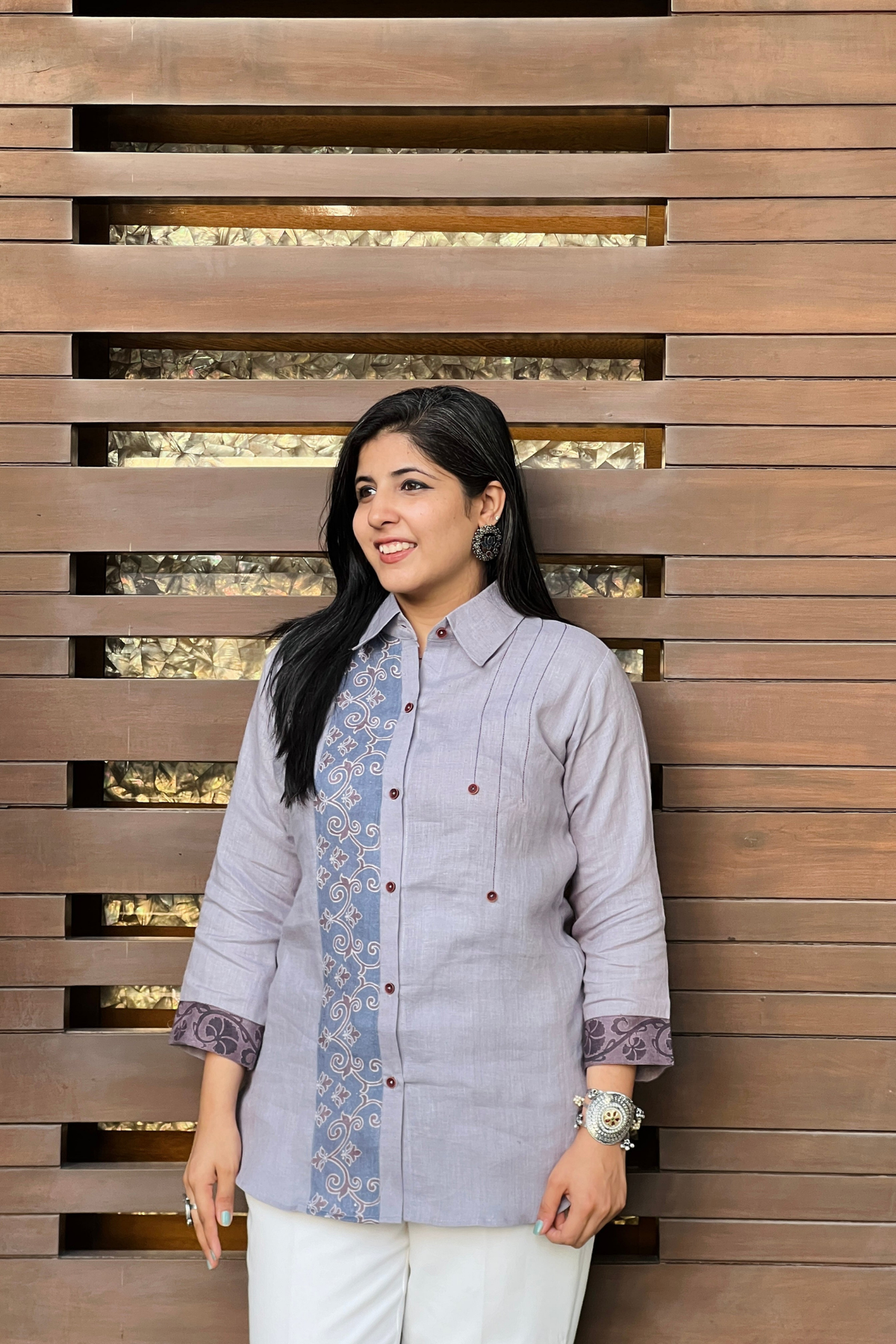 Moonlit Kalamkari Linen Shirt-shirts-Ekana Label