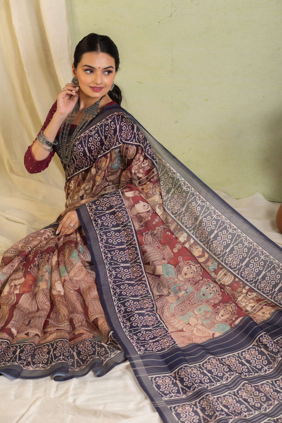 Indira Kalamkari Patola Saree-Saree-Ekana Label