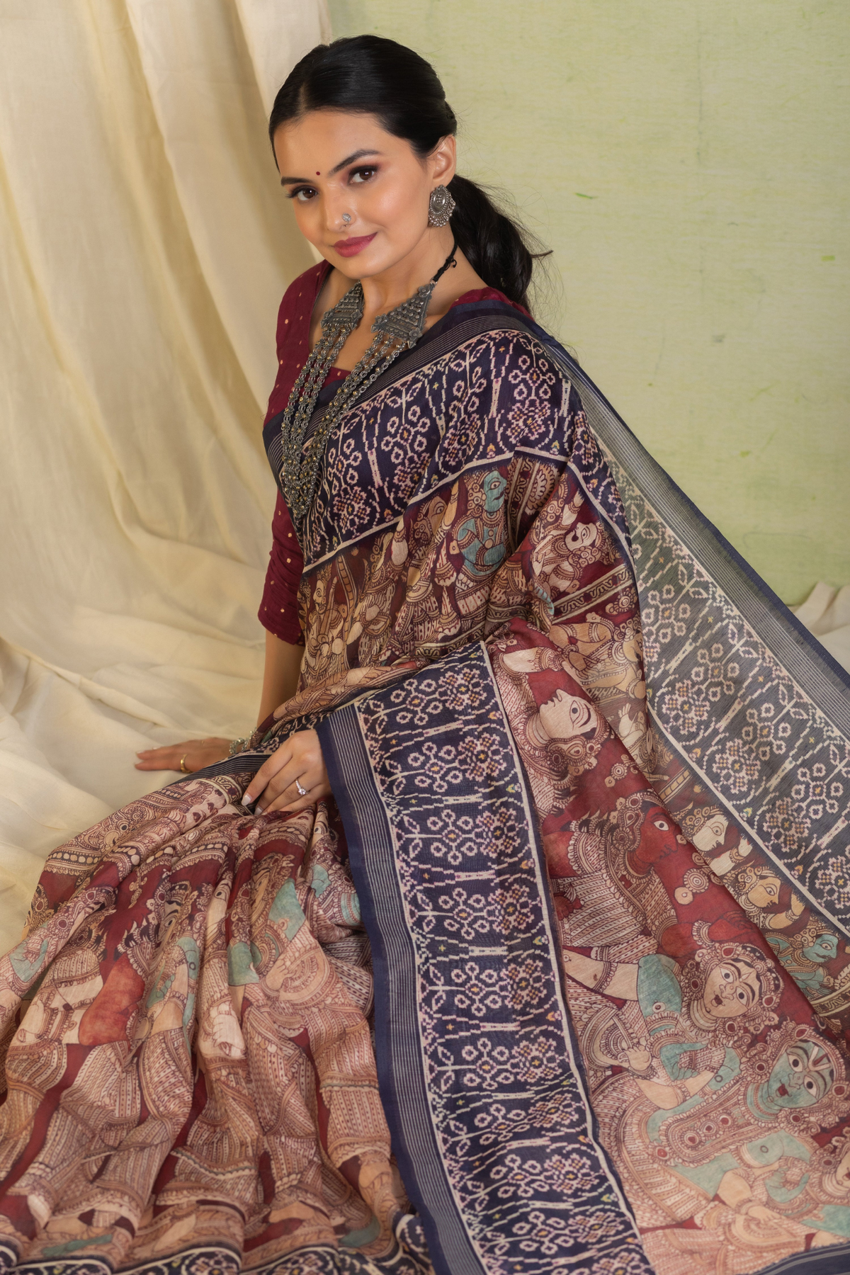 Indira Kalamkari Patola Saree-Saree-Ekana Label