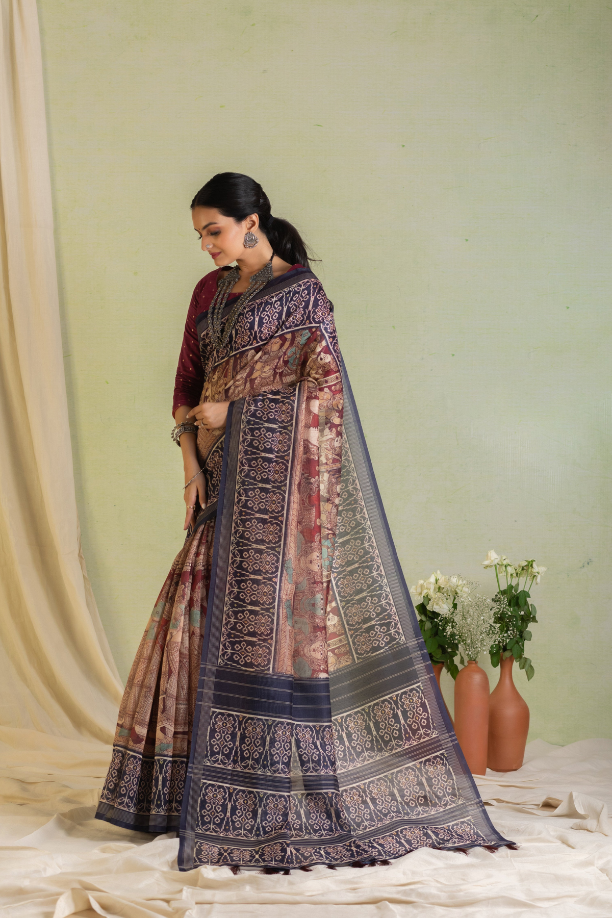 Indira Kalamkari Patola Saree-Saree-Ekana Label