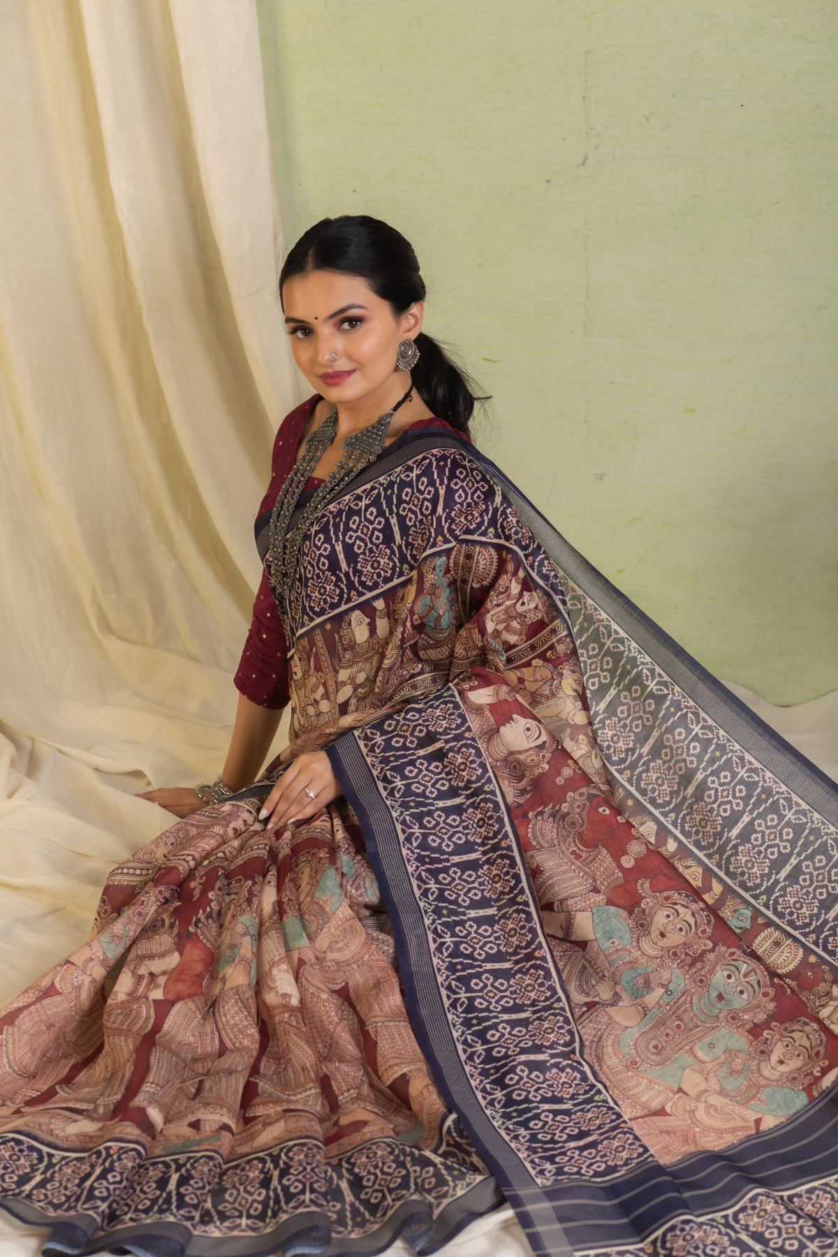 Indira Kalamkari Patola Saree-Saree-Ekana Label