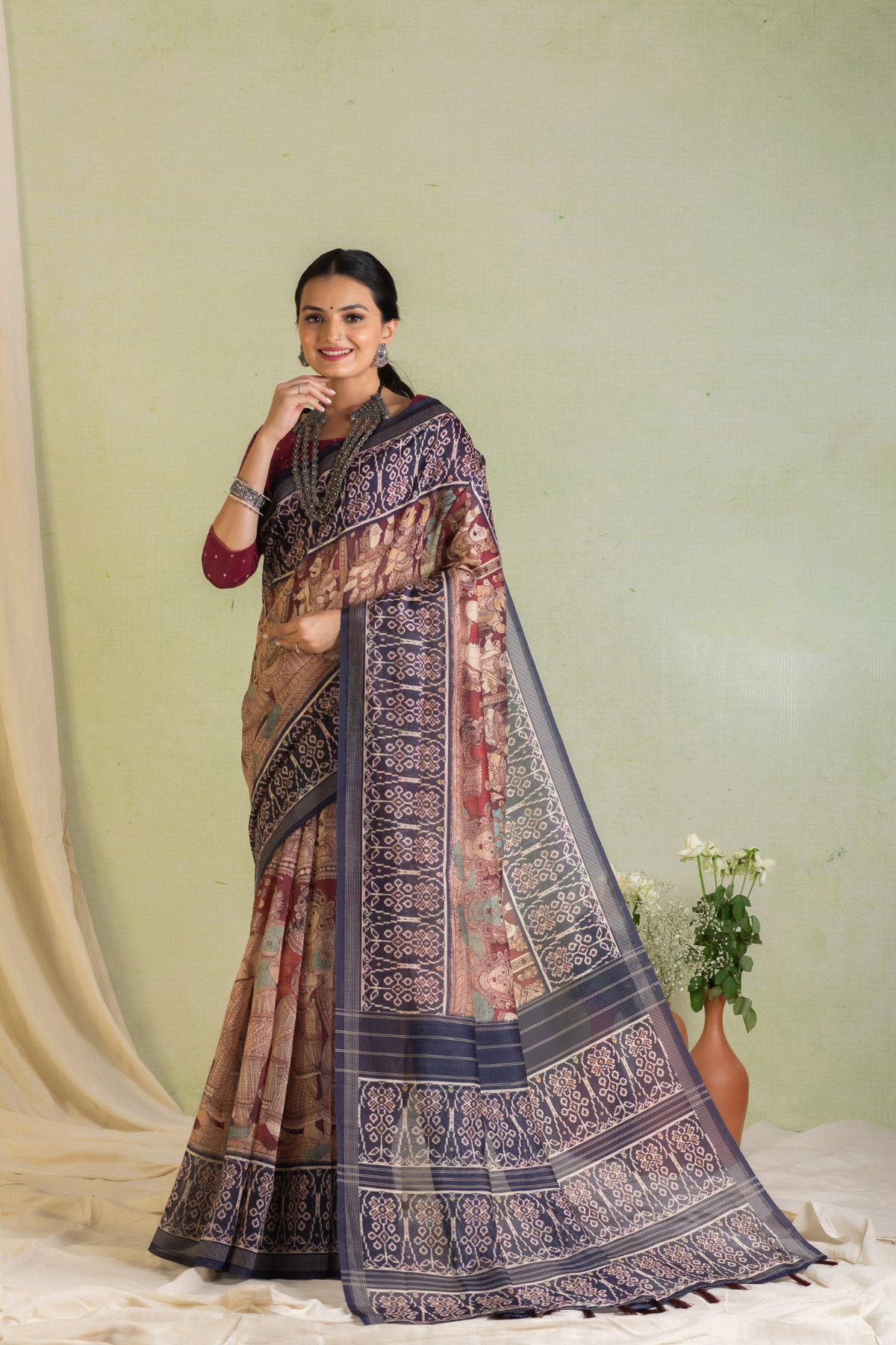 Indira Kalamkari Patola Saree-Saree-Ekana Label
