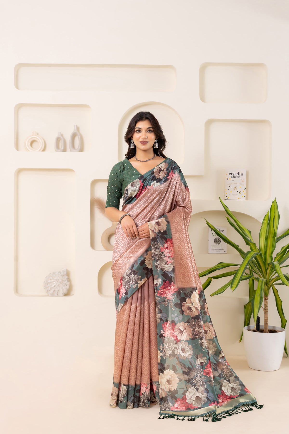 Pankhuri Floral Blush Saree-Saree-Ekana Label