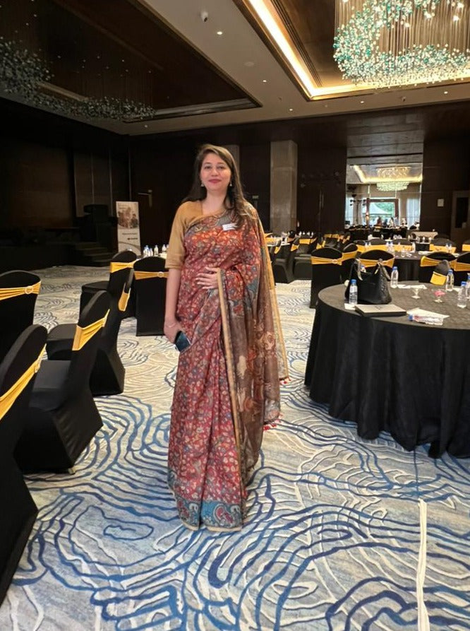 Soulful Red Kalamkari Saree-Saree-Ekana Label