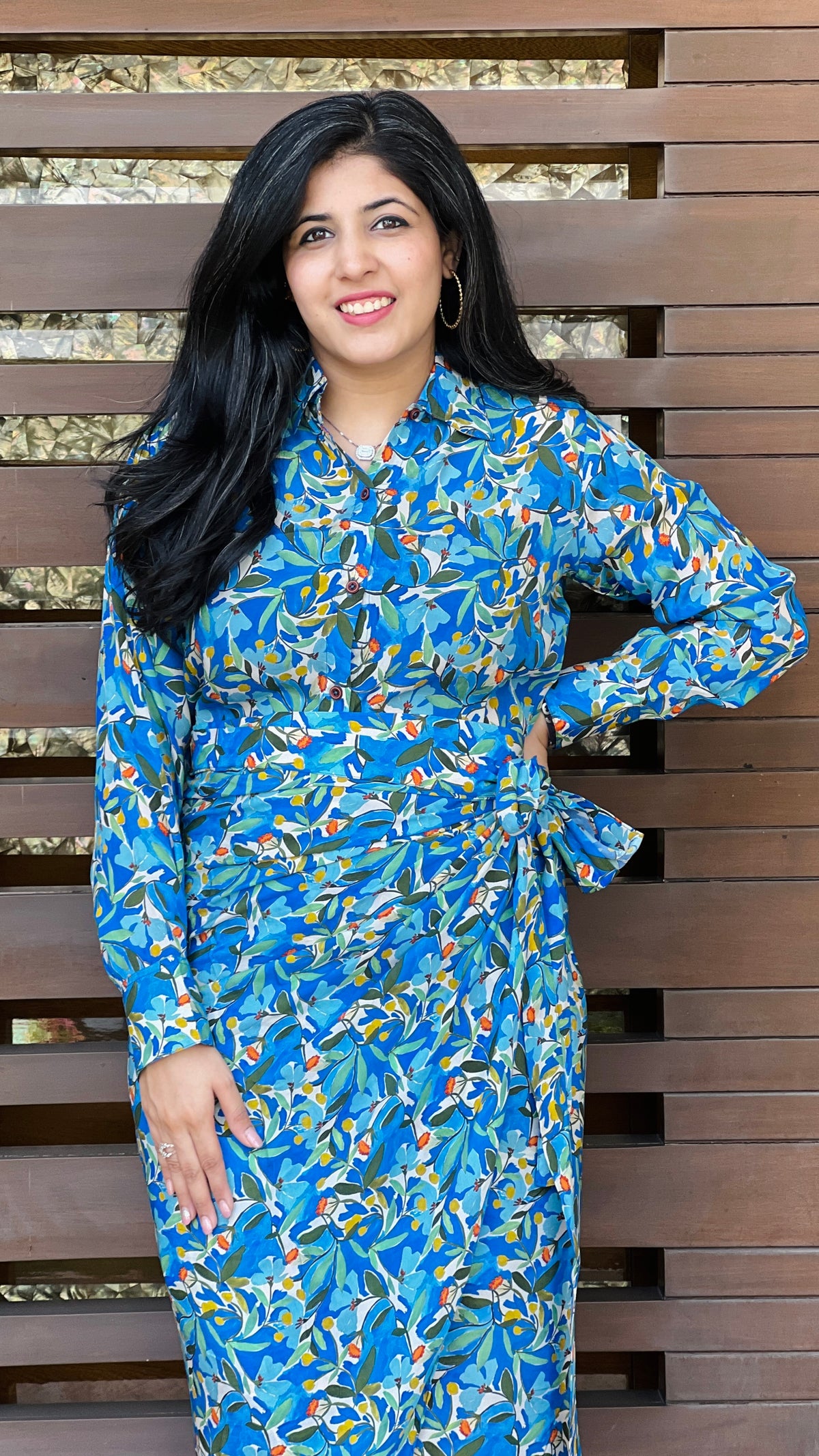 Abigail Ocean Blue Wrap-around Skirt Dress-Dresses-Ekana Label