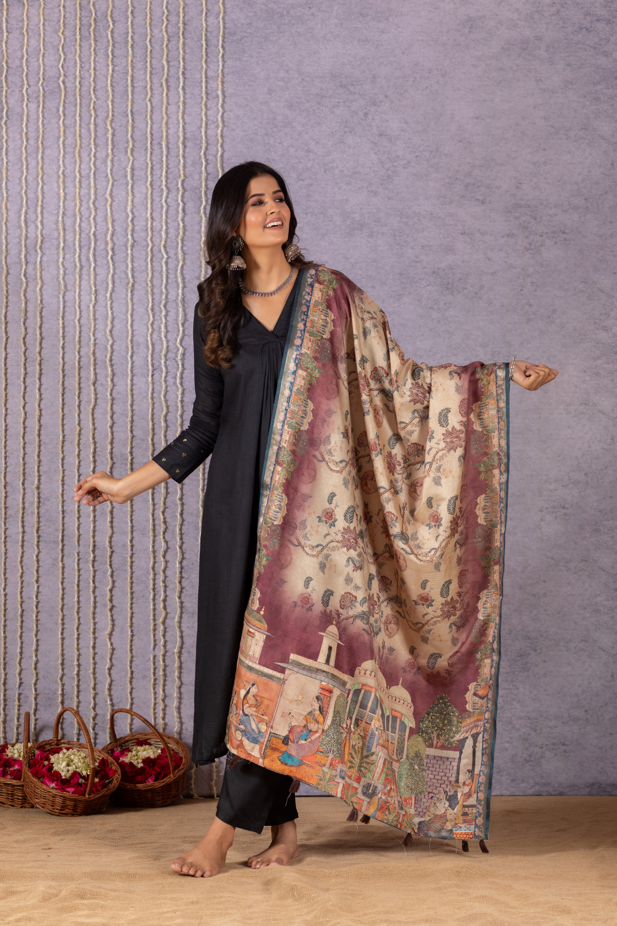 Nupur Kalamkari Dupatta-Dupatta-Ekana Label
