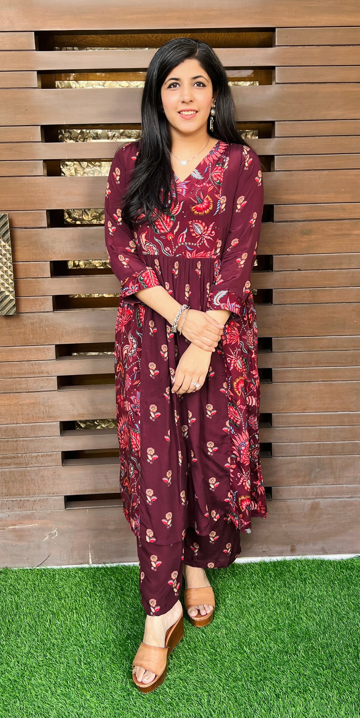Marsala Mayur Kalamkari Kurta Set-Kurta Set-Ekana Label