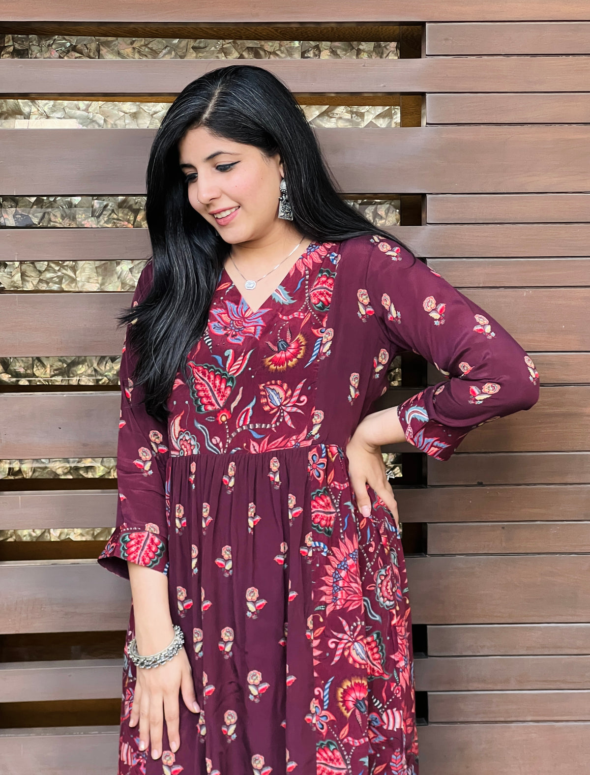 Marsala Mayur Kalamkari Kurta Set-Kurta Set-Ekana Label