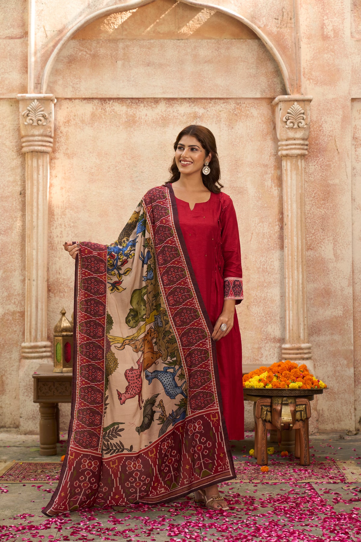 Ranjhana Red Dola Silk Suit Set