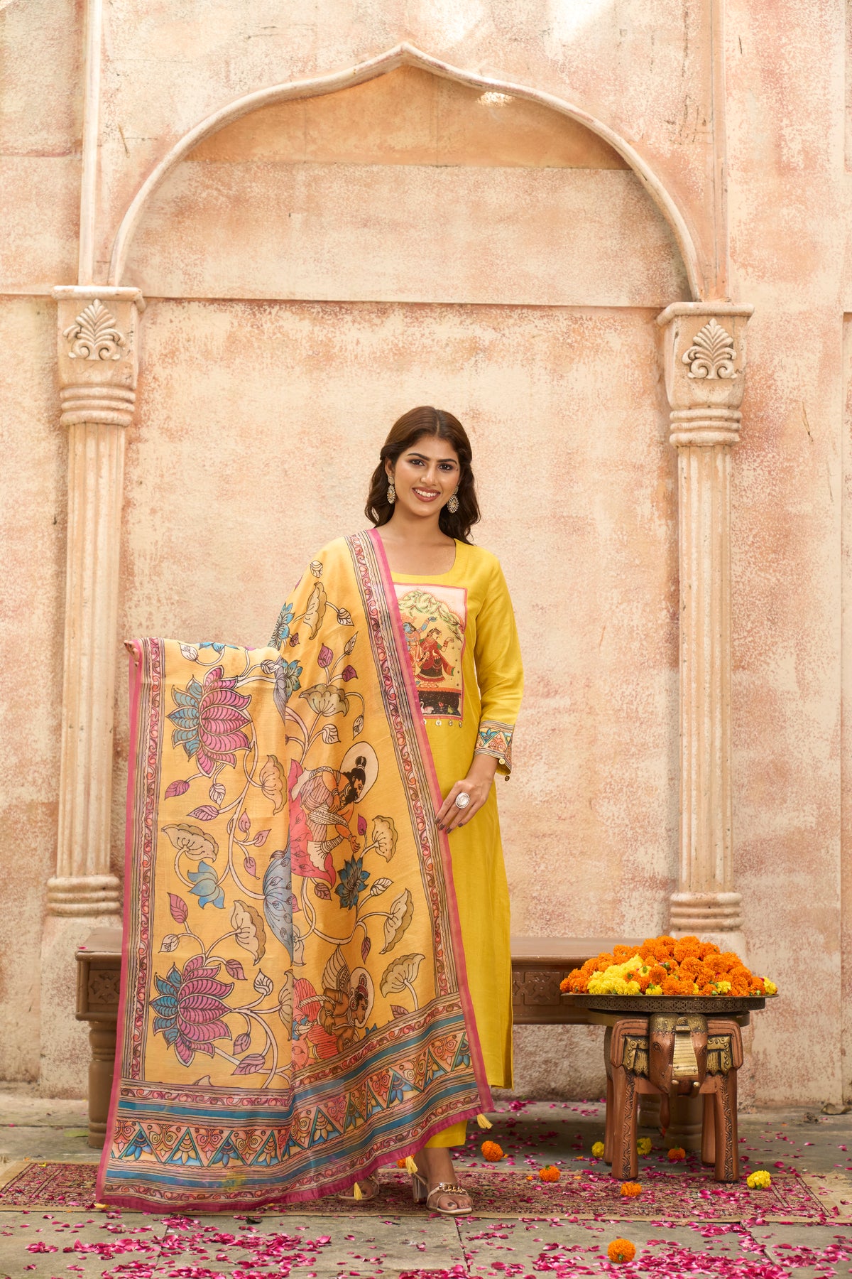 Yellow Charm Dola Silk Suit Set