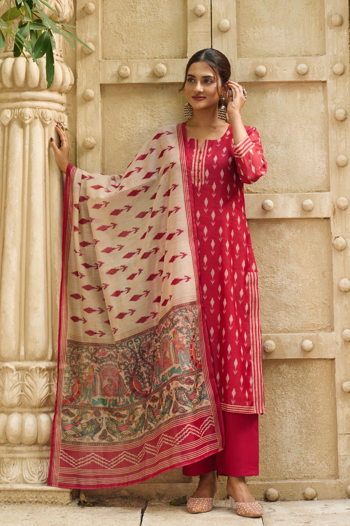 Kumkum Ikkat Madhubani Suit Set
