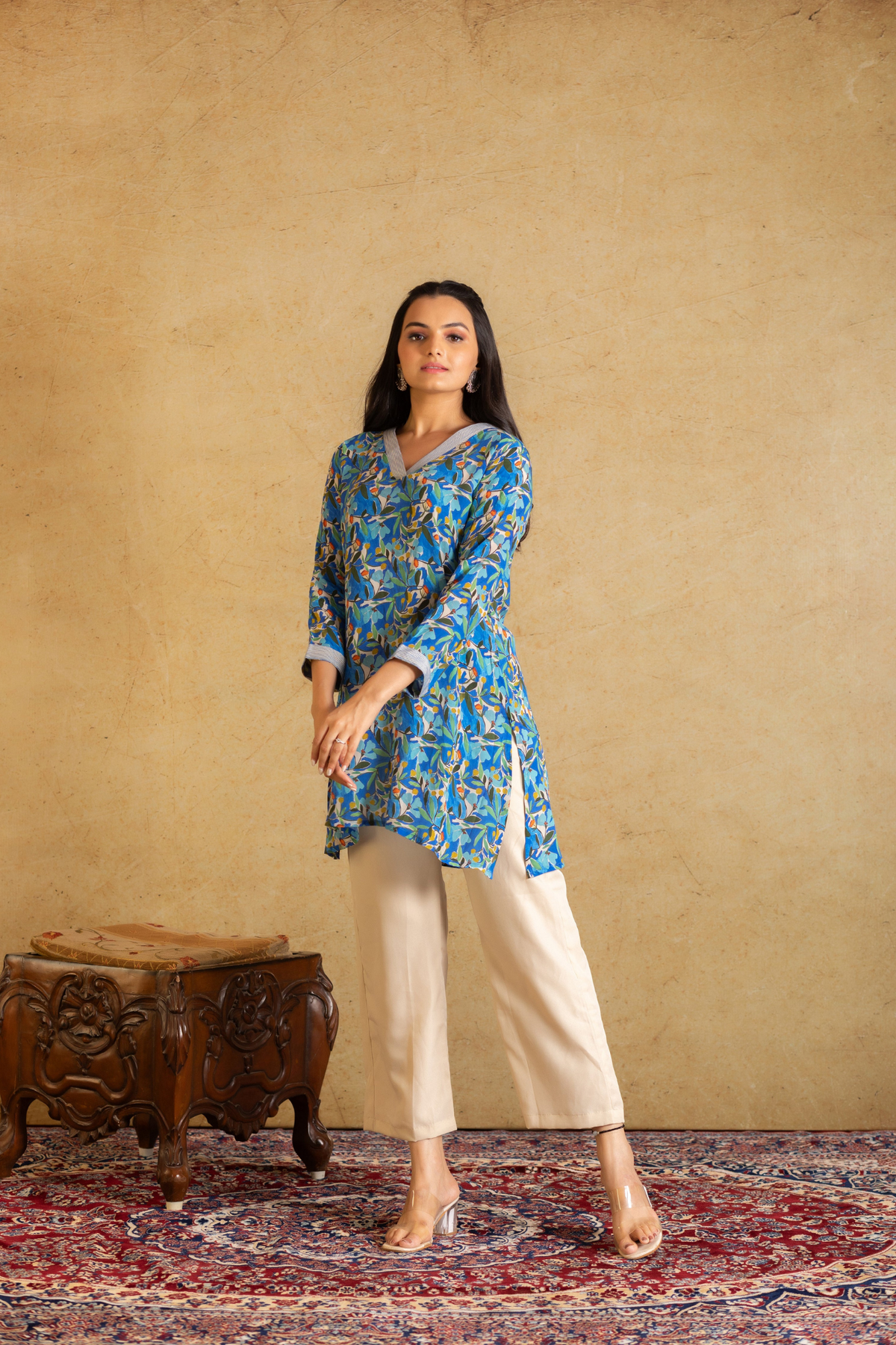 Alora Chic V-Neck Floral Top with Pant-Co-ord Set-Ekana Label