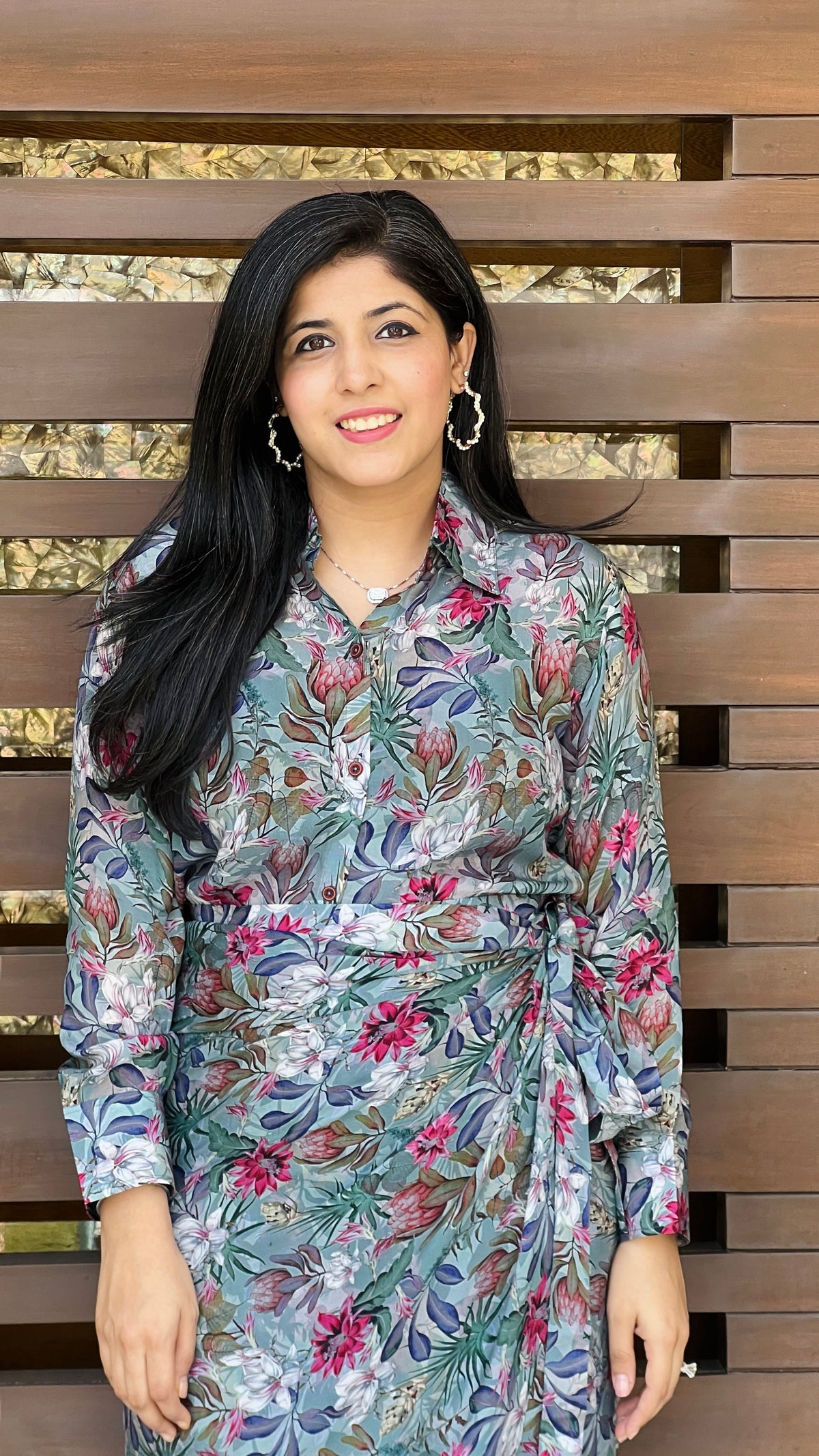 Grey Floral Print Wrap-around skirt Dress-Dresses-Ekana Label