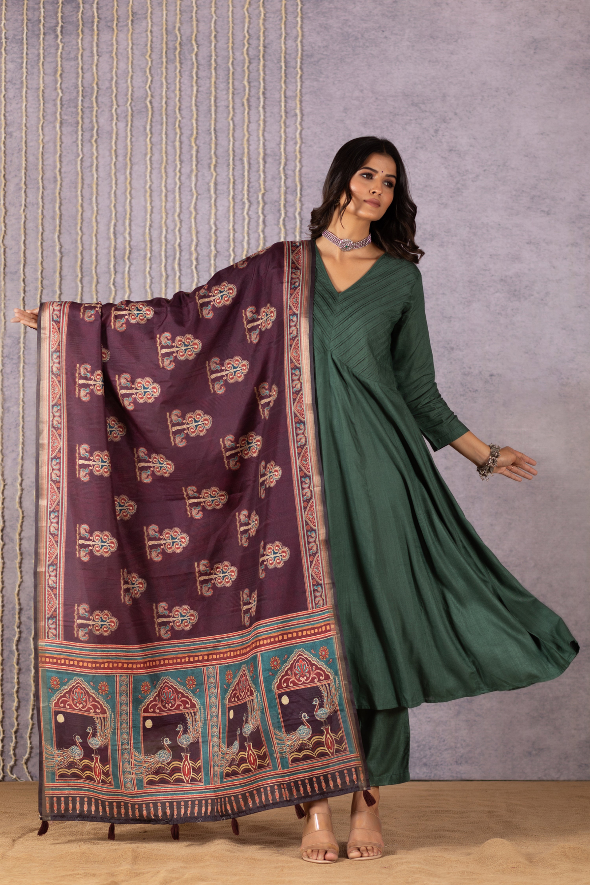 Perkha Kalamkari Dupatta-Dupatta-Ekana Label