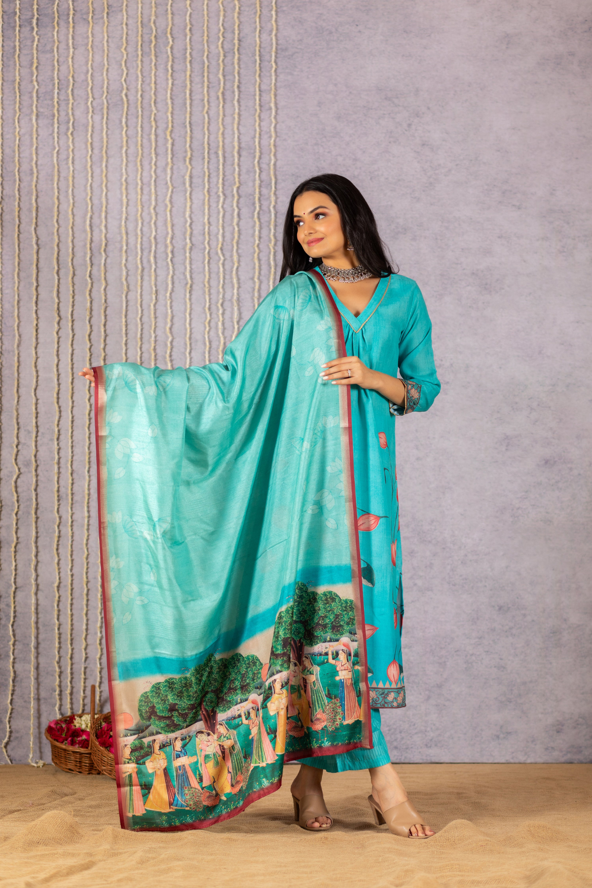 Nura Floral Dupatta-Dupatta-Ekana Label