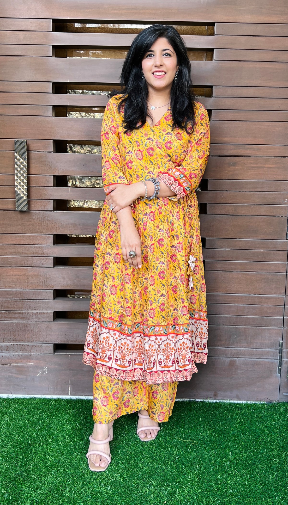 Yellow Angrakha Floral Co-ord Set-Western-Ekana Label