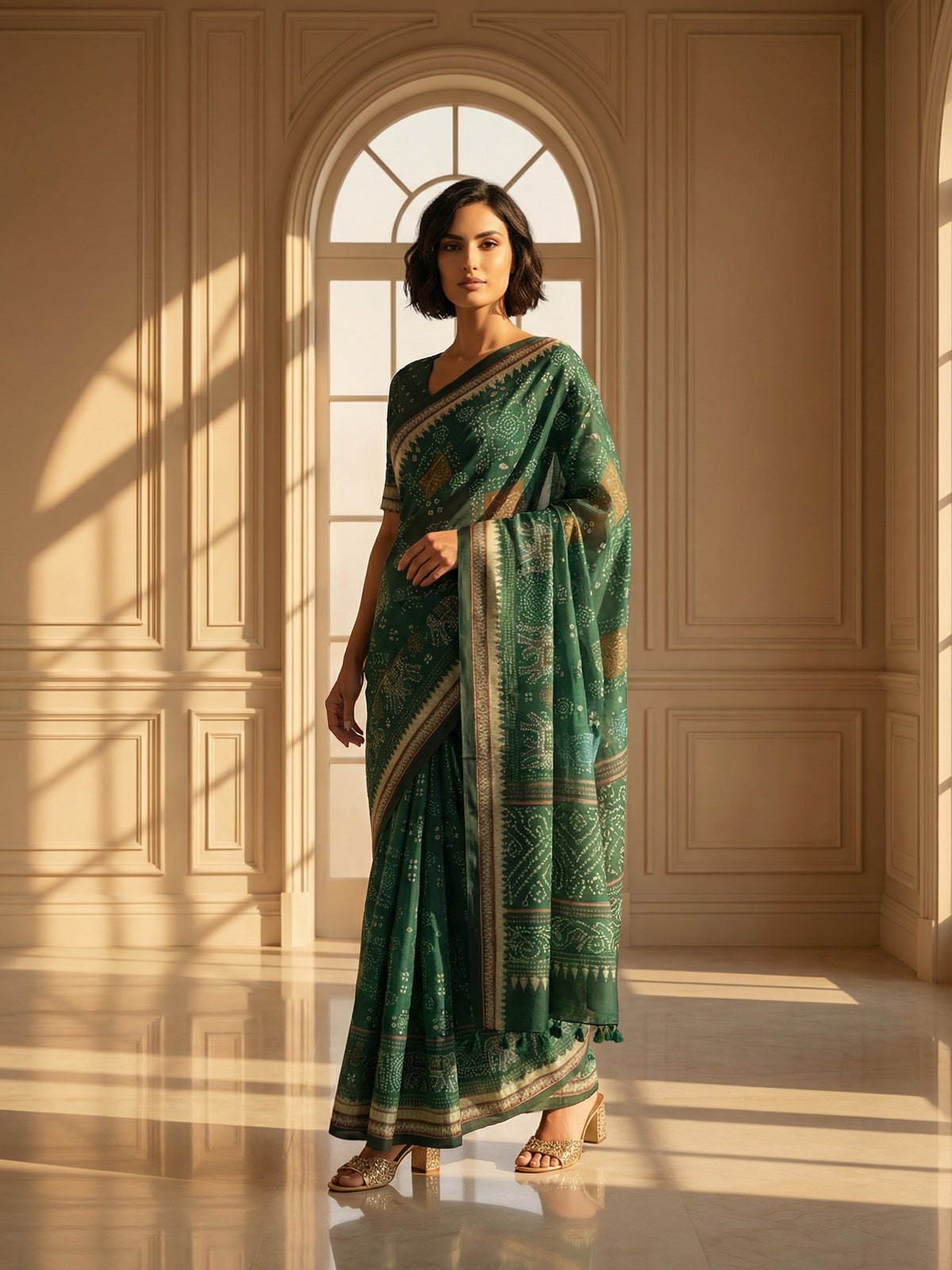 Green Bandhani Saree