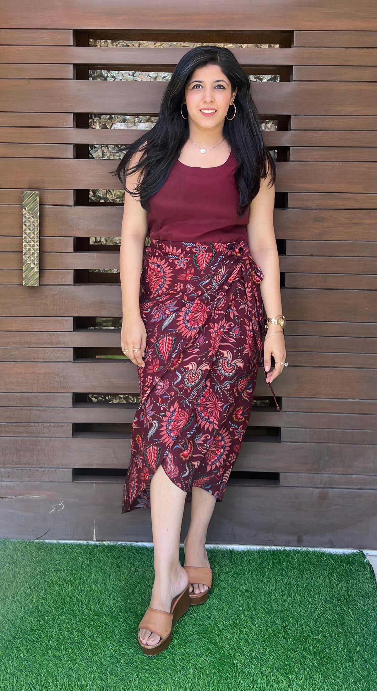 Floral Marsala Wrap Skirt and Shrug-Ekana Label