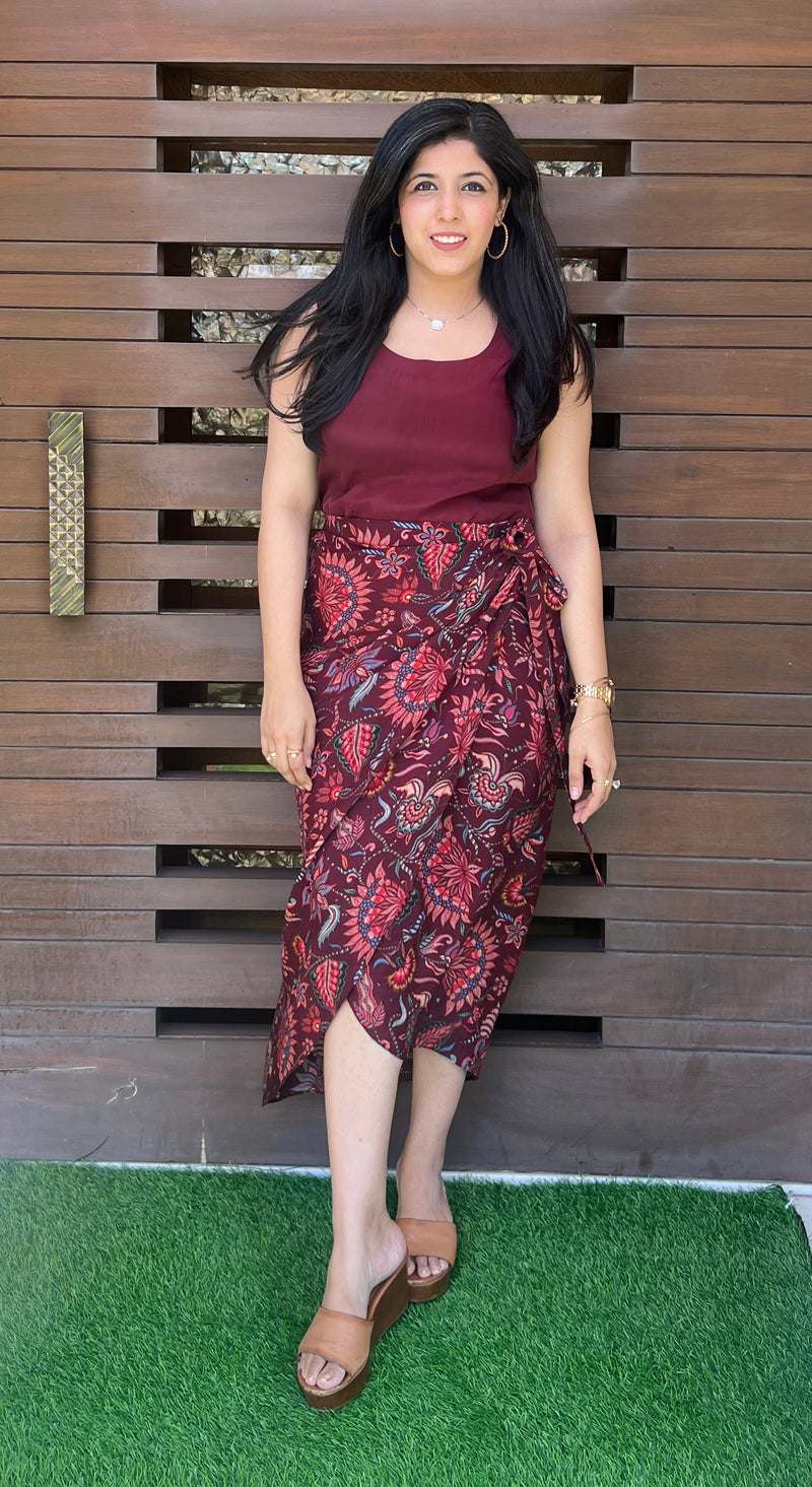 Floral Marsala Wrap Skirt and Shrug-Ekana Label