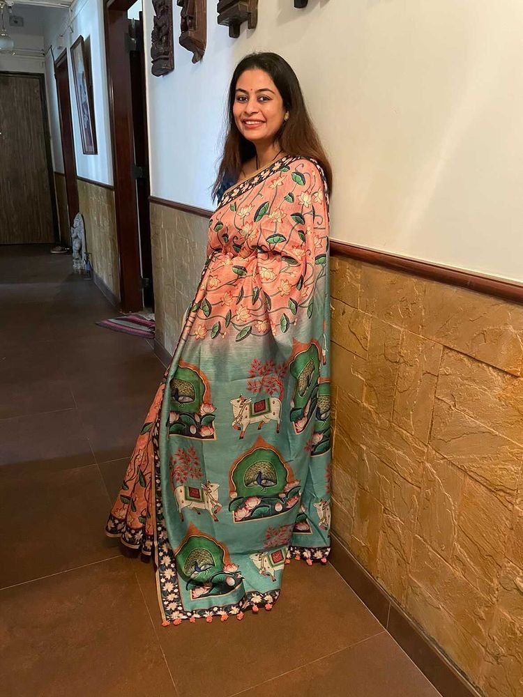 Coral Floral Saree-Saree-Ekana Label