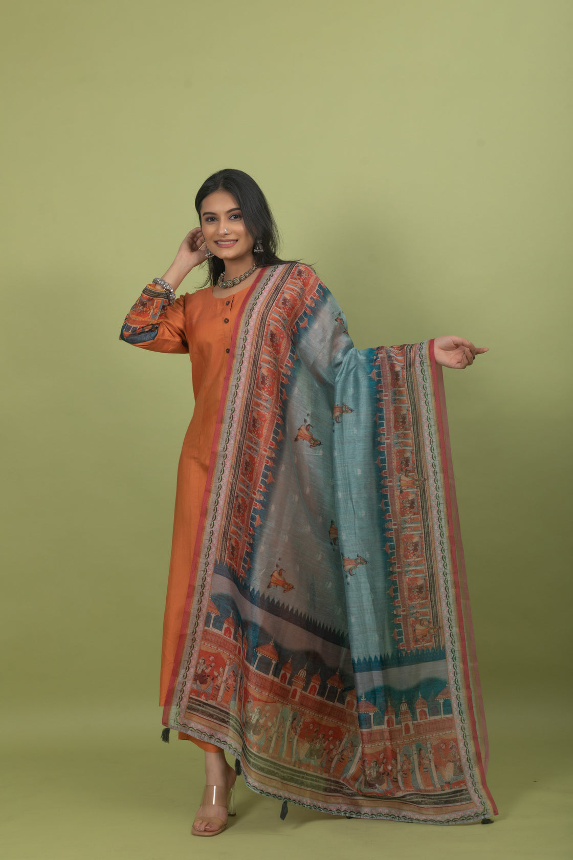 Kesari Pichwai Dupatta-Dupatta-Ekana Label