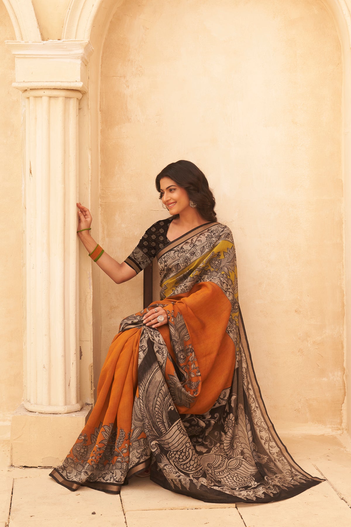 Papaya Pop Saree