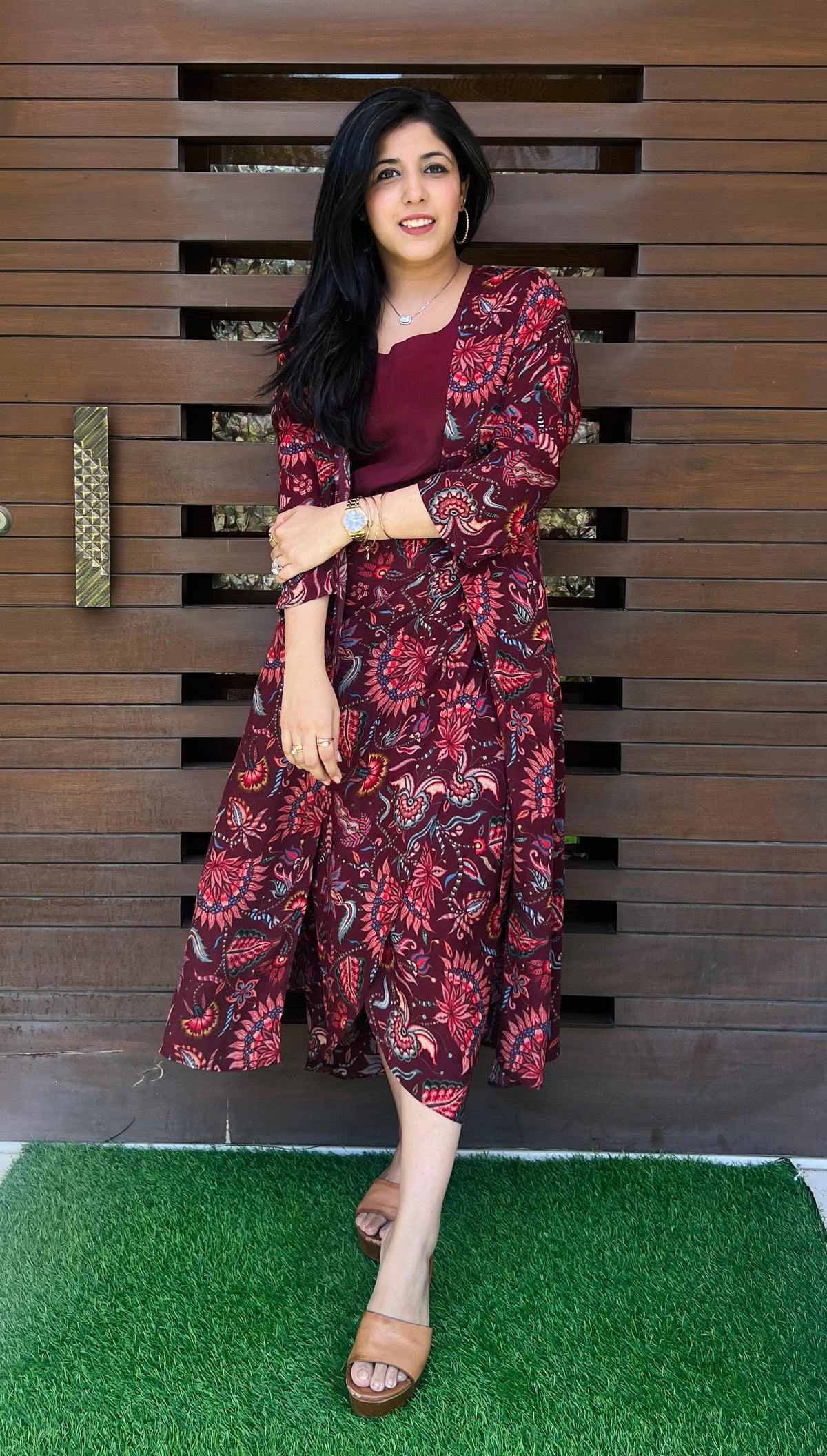 Floral Marsala Wrap Skirt and Shrug-Ekana Label