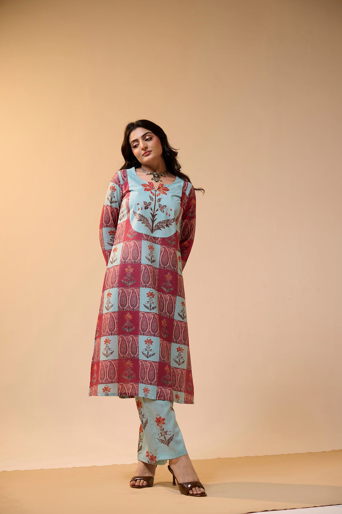 Block Blue Kurta Set