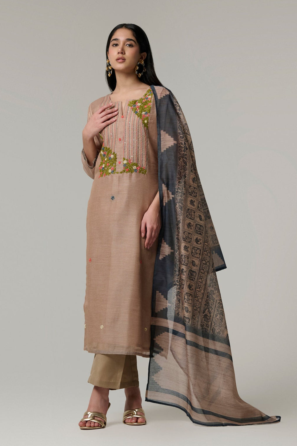 Mocha Morning Handwork Suit Set