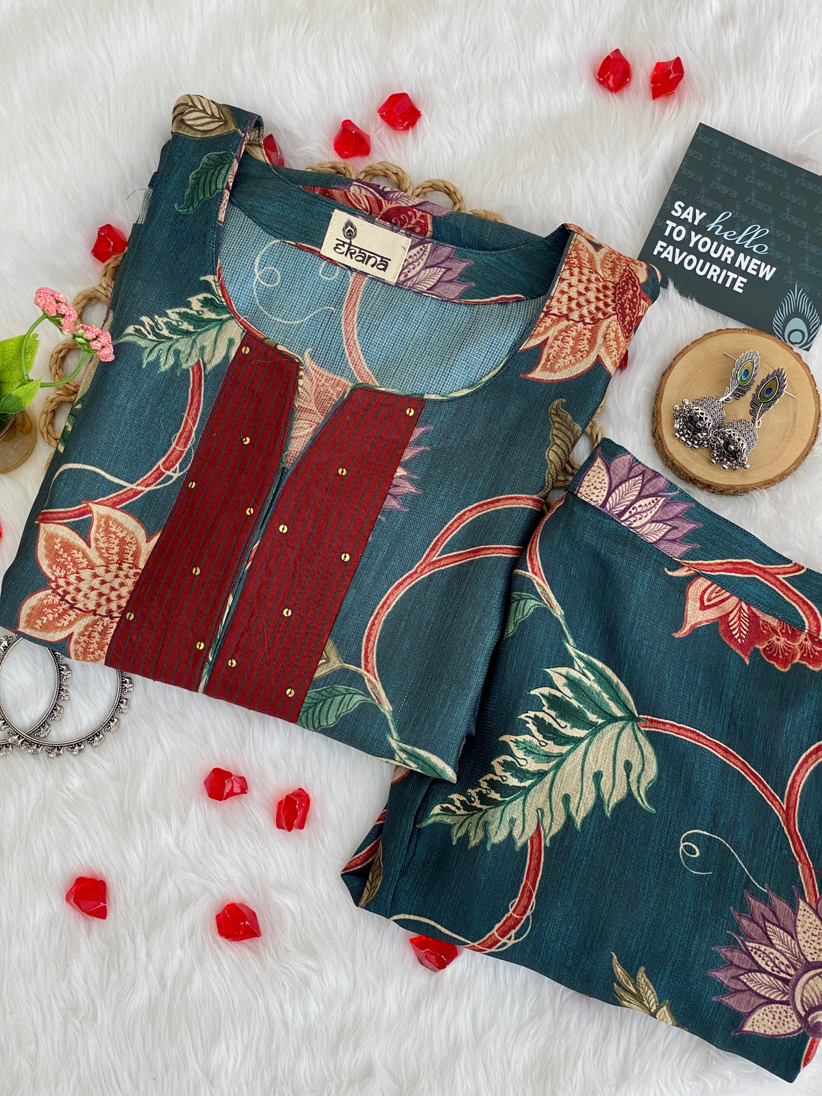 Vintage Blossom Kurta Set-Suit Set-Ekana Label