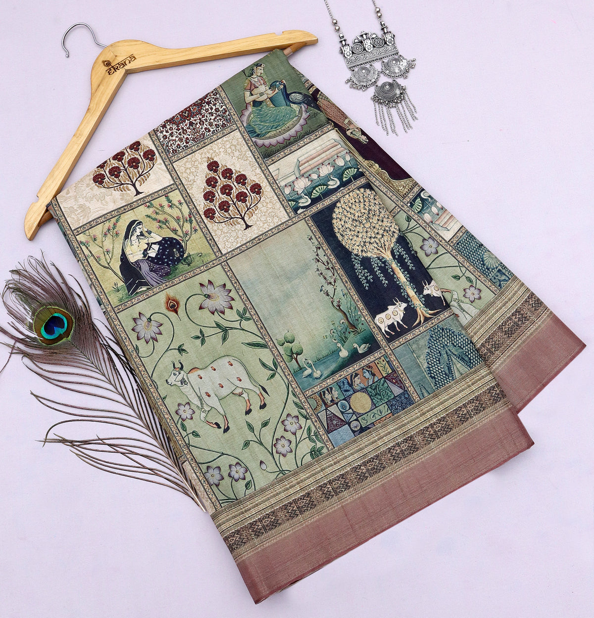 Pavana Block Vatika Pichwai Saree-Saree-Ekana Label