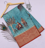 Isha Pichwai Blue Mughal Botanica Saree