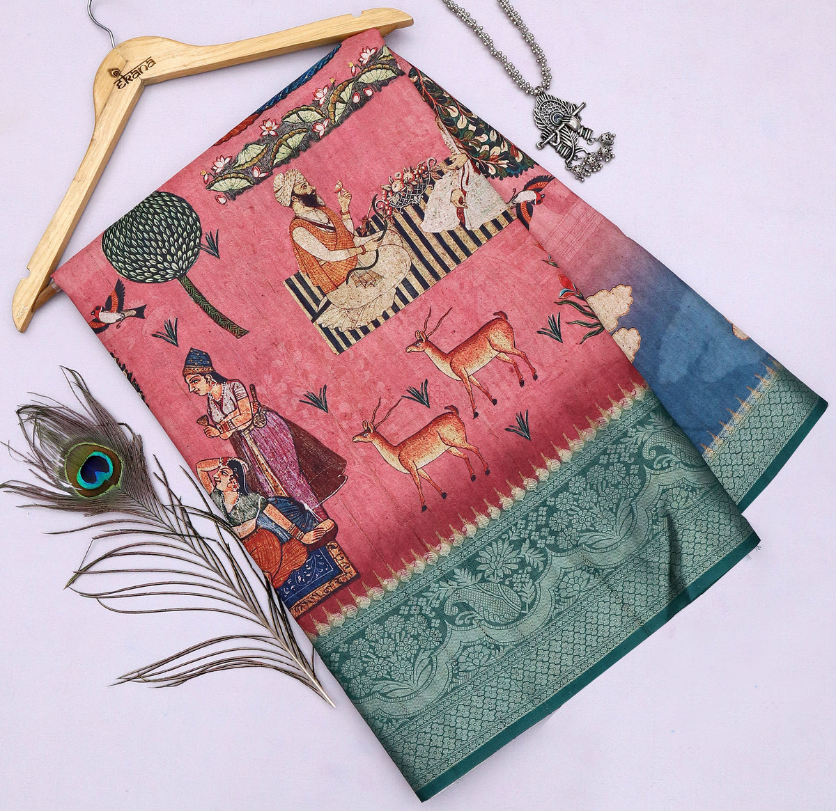 Edha Pink Pichwai Saree-Saree-Ekana Label