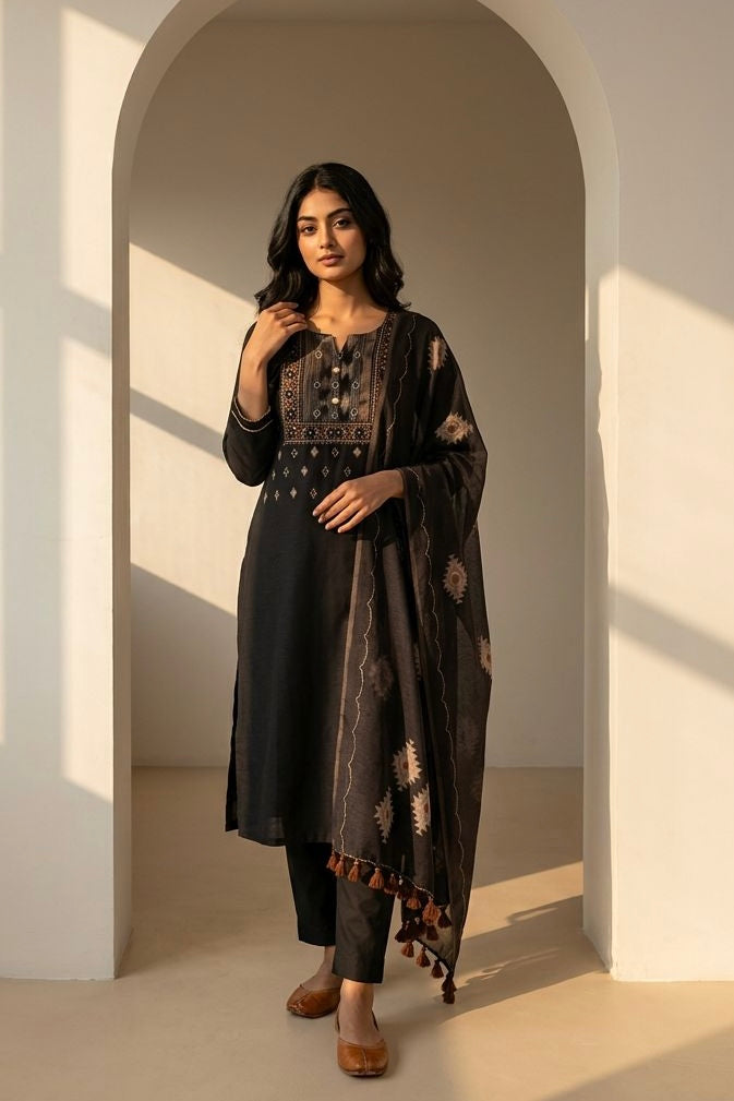 Black Geometric Suit Set