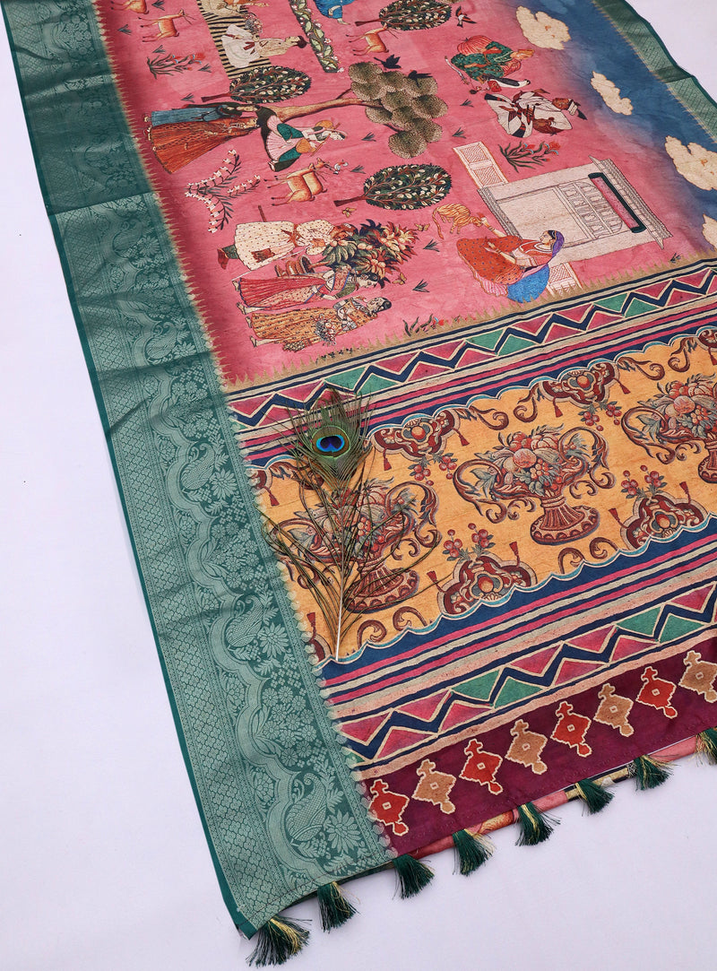 Edha Pink Pichwai Saree-Saree-Ekana Label