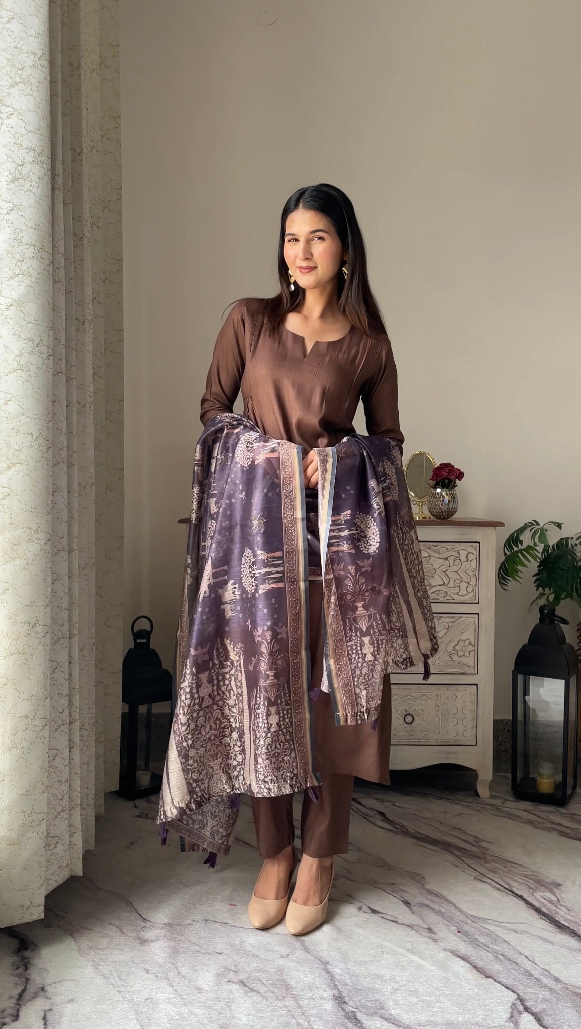 Harita Brown Three Piece Suit Set-Suit Set-Ekana Label