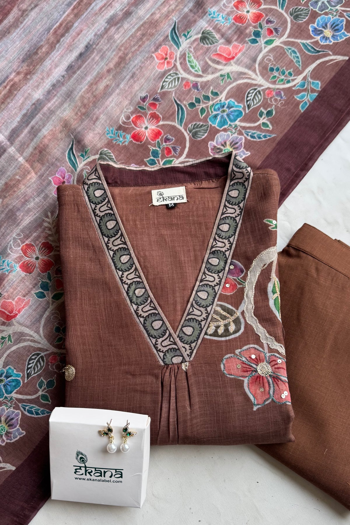 Mocha Bloom Handwork Suit Set