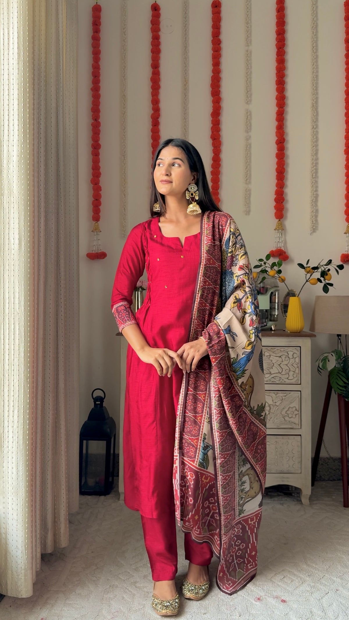 Ranjhana Red Dola Silk Suit Set