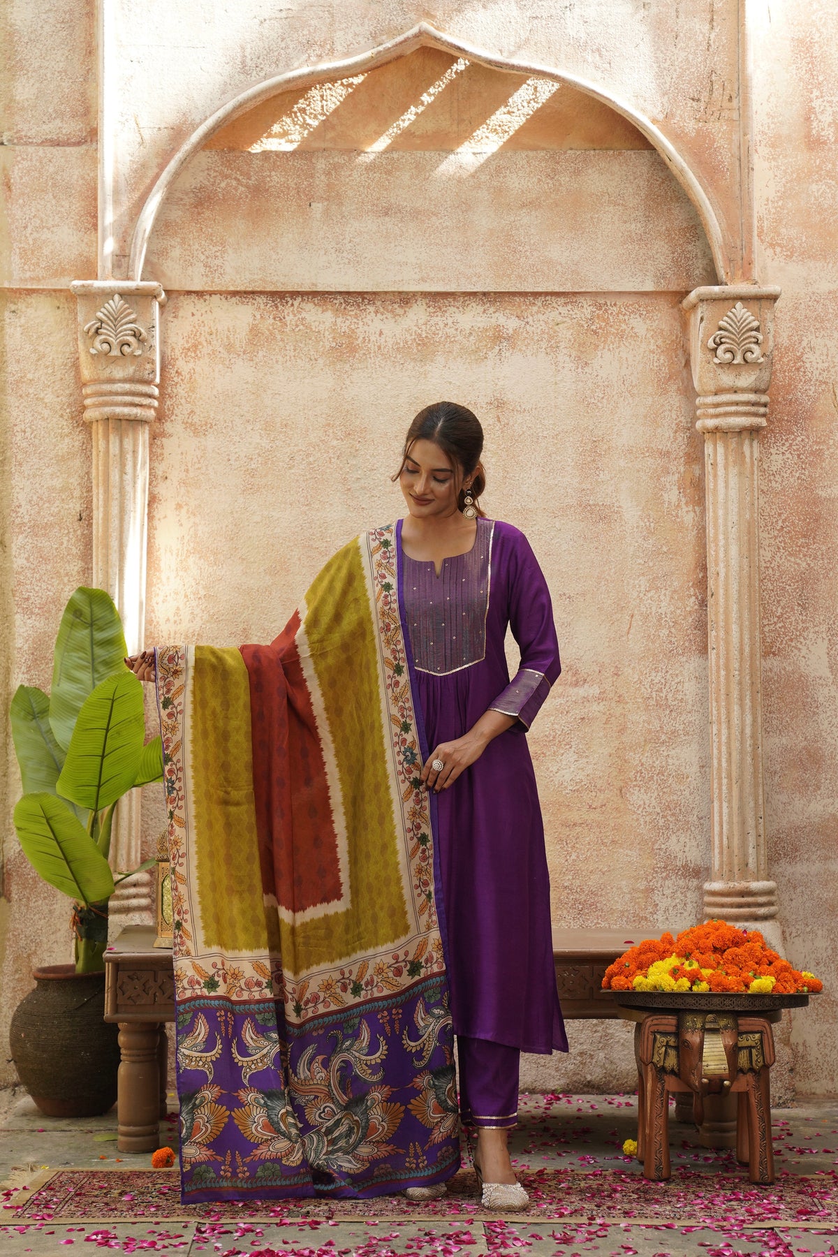 Purple Veena Dola Silk Suit Set