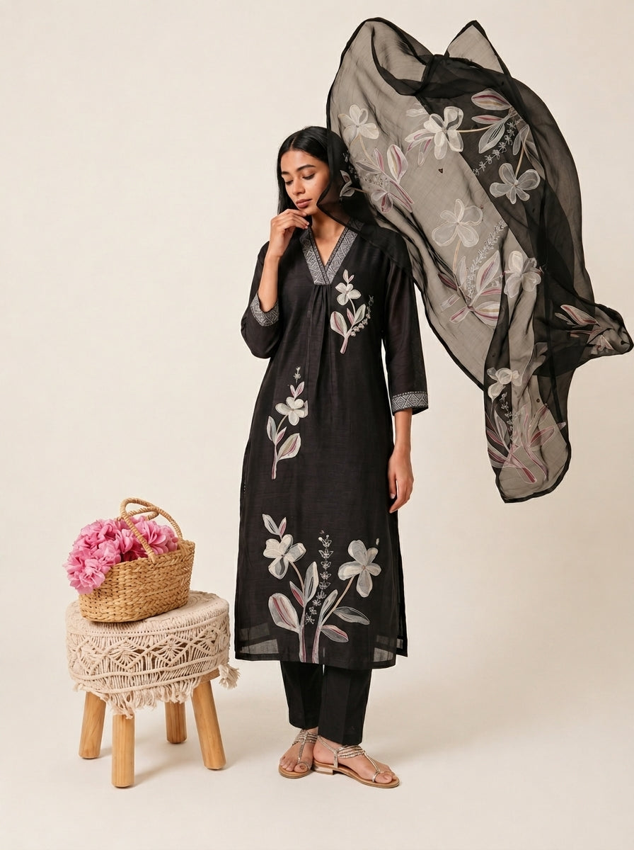 Black Beauty Floral Suit Set